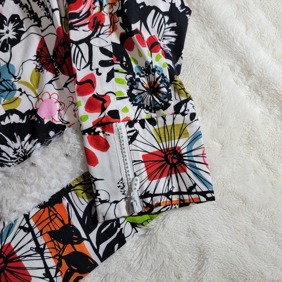 Berek Jacket Womens Large White Flower Pop Stretch Bling Zipper Short Pockets - Picture 10 of 14